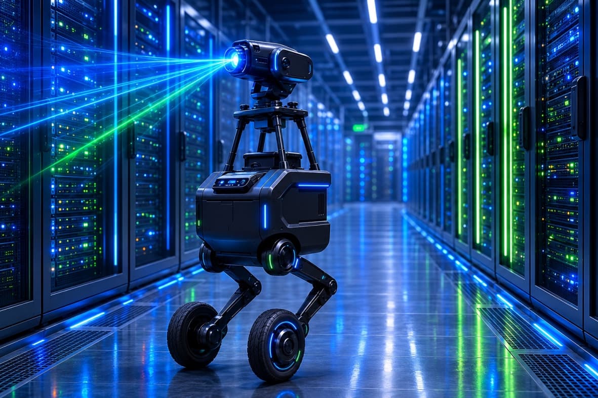 smAiT security robot patrolling a data center aisle