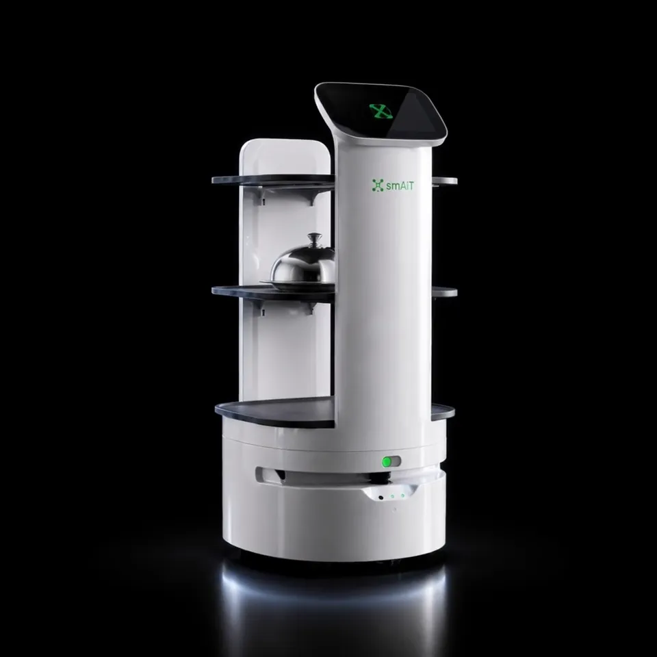 Tibo delivery robot with serving shelves and a cloche